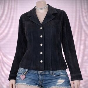 Jaclyn Smith Leather Jacket Womens Small Black Suede Button Up Y2K Goth 90s